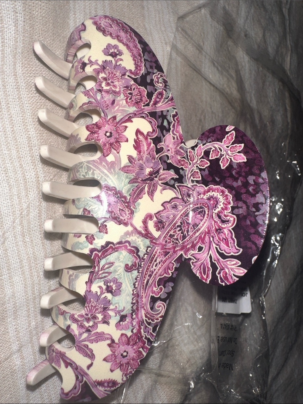 Johnny Was Cream and Purple Paisley Floral Hair Claw